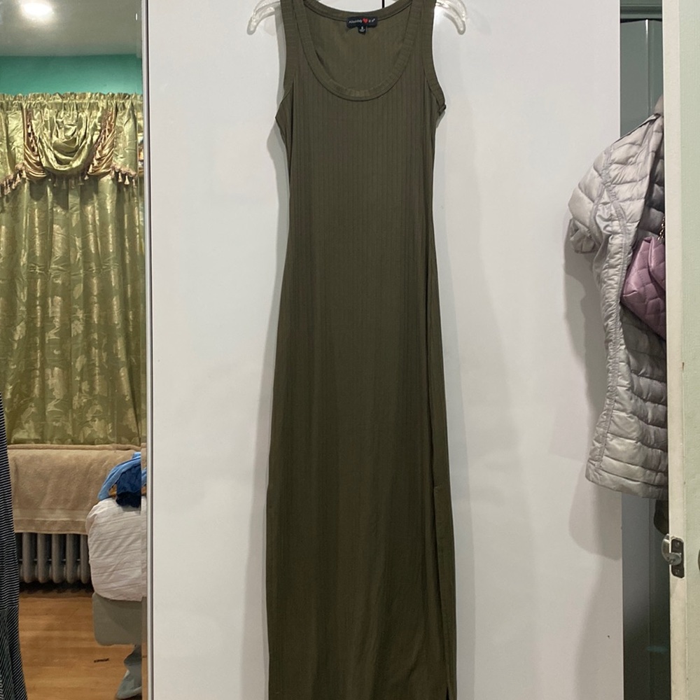 Army green maxi BodyCon dress armless